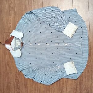 Kate Spade, blue and white pinstripe shirt with star pattern, Size L